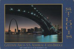 Gateway Arch, S.S. Admiral, Eads Bridge at Night Postcard