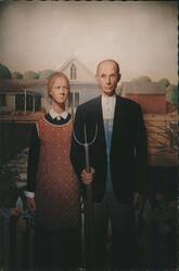 American Gothic by Grant Wood, Movieland Wax Museum Postcard