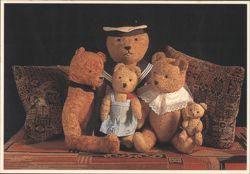 Five Teddy Bears, One in Sailor Hat, One in Overalls Postcard