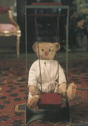 Teddy Bear on a Swing in a White Robe, Amerongen Castle Postcard