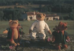 Three Dressed Teddy Bears on Holiday in France Postcard