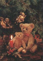 Christmas Fairy Tales: Teddy Bears by a Lit Candle and Tree Postcard