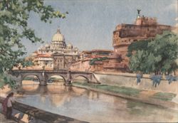 St. Angelo Castle and St. Peter's Basilica, Rome Postcard