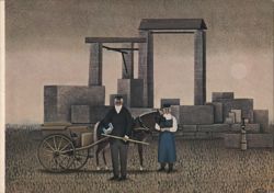 Jan Balet: The Quarry with Figures, Horse, and Cart Postcard