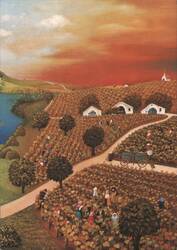 Autumn Vineyard Harvest by Maria de Posz, Road Through the Year Postcard
