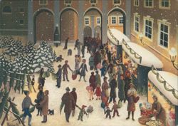 Christkindlmarkt Christmas Market in Snow with Shoppers Postcard