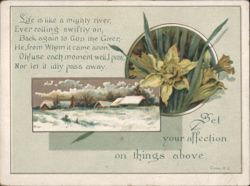 Daffodils and Winter Landscape with Inspirational Religious Poem Postcard