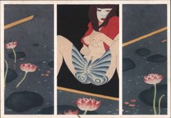 Ferry Bertholet: Woman with Butterfly Tattoo and Lotus Flowers Erotic Art Postcard