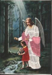Guardian Angel Guiding Child in Forest, Embroidered Robes Postcard