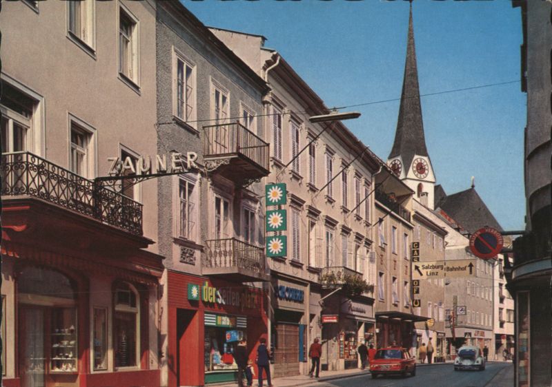 Bad Ischl Pfarrgasse Street Scene with ZAUNER Sign Austria