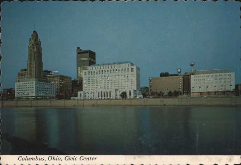 Columbus Civic Center, Scioto River Reflection at Night Ohio