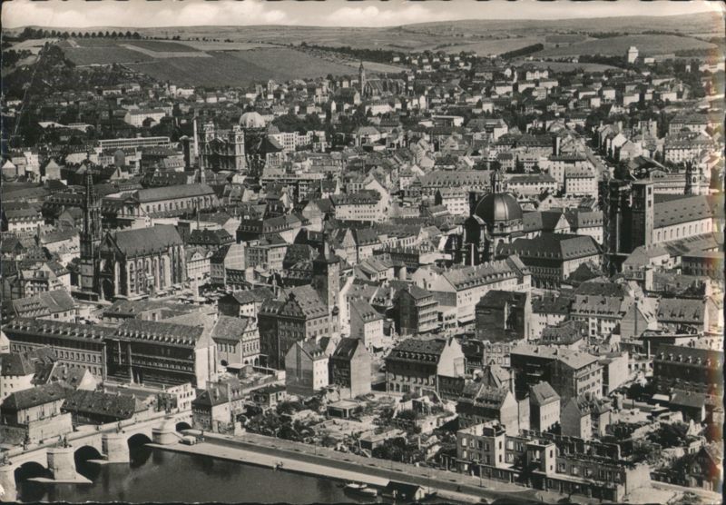 Würzburg Town with Old Main Bridge across Main River Germany