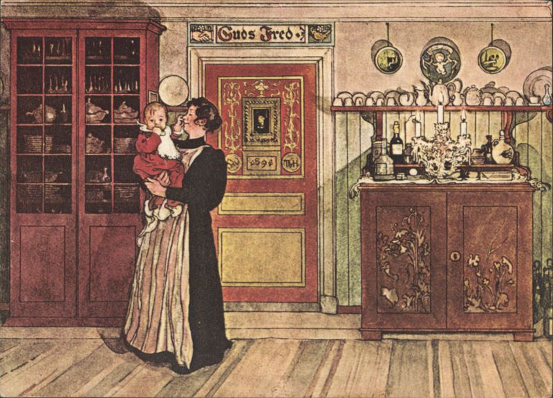 Mellan jul och nyår by Carl Larsson, Woman & Baby