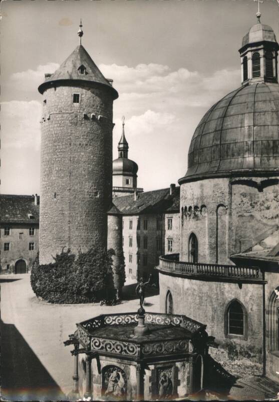 Würzburg Marienberg Fortress Courtyard, Church, Tower, Fountain Germany