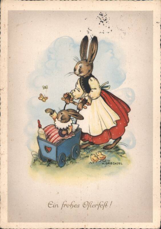 Easter Bunnies with Pram, Ein frohes Osterfest! M. Drechiel