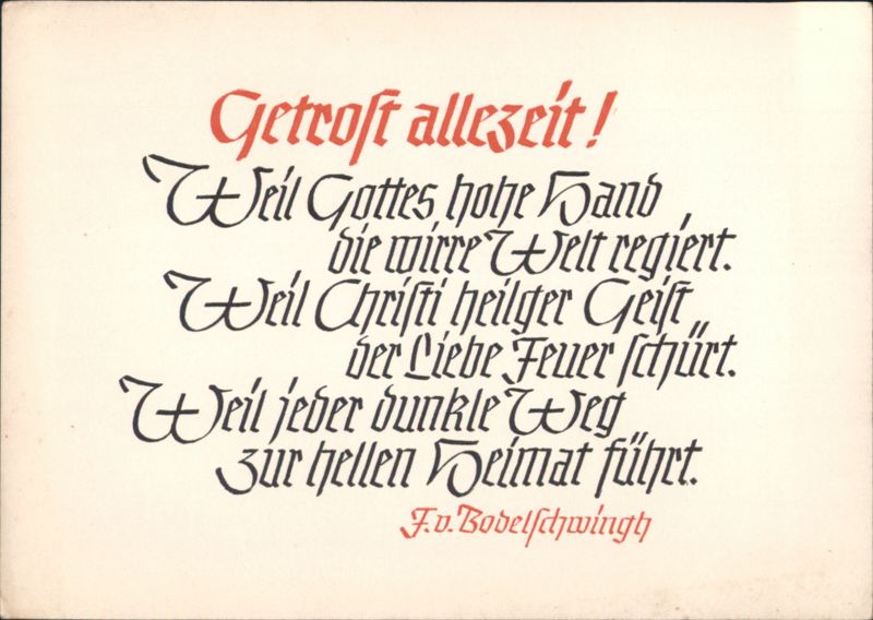 Getrost allezeit! F.v. Bodelschwingh Religious Calligraphy