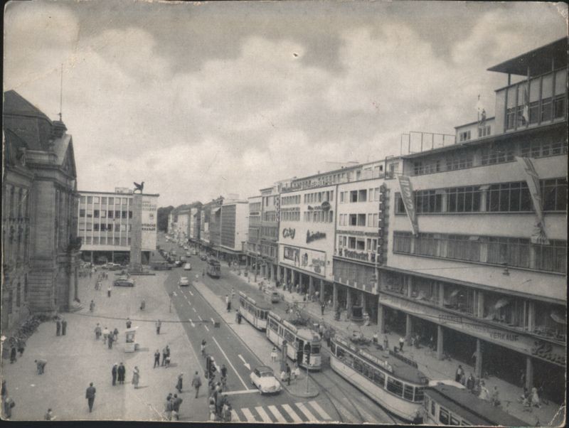 Karlsruhe Hauptpost Street Scene with Trams Germany