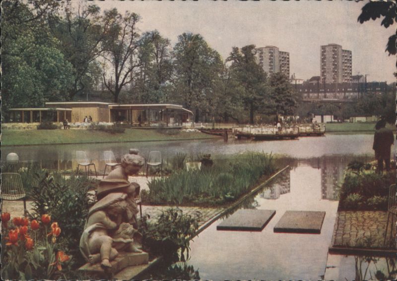 Bundes Gartenschau Stuttgart 1961 - View from Spring Garden to Café-Restaurant Germany