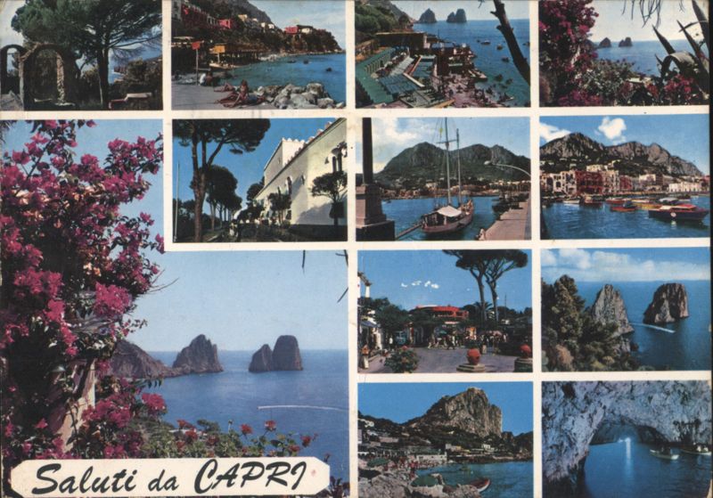 Saluti da CAPRI Island Views Faraglioni Rocks Bougainvillea Italy