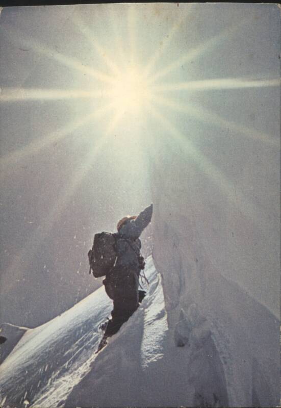 Mountaineer Ascending Snowy Peak, Sunburst Toni Hiebeler