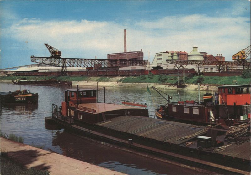 Heilbronn Canal Harbor with Barges and Industrial Scene Germany