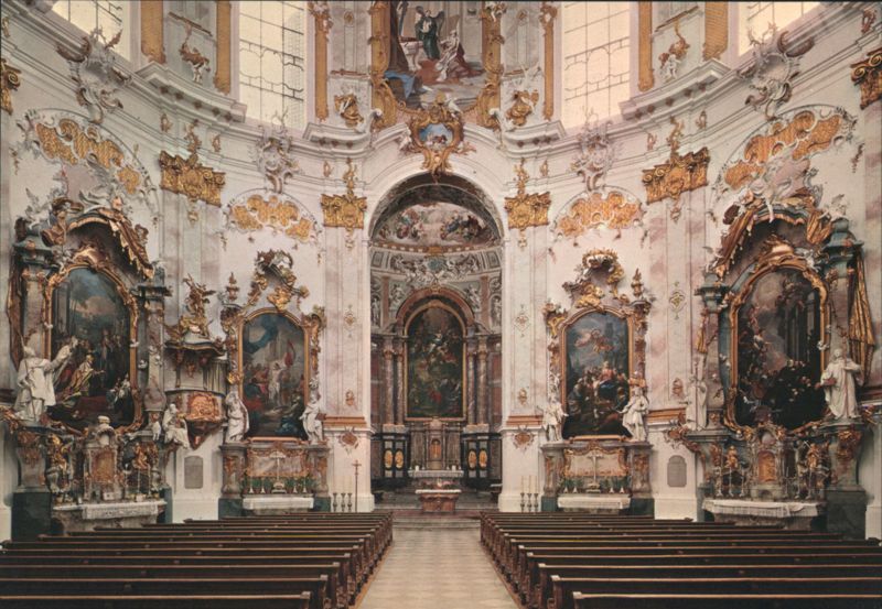 Benedictine Abbey Ettal Church Altars, J. B. Straub Sculptures Germany