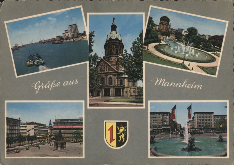 Grüße aus Mannheim Multi-View Water Tower Fountain Germany