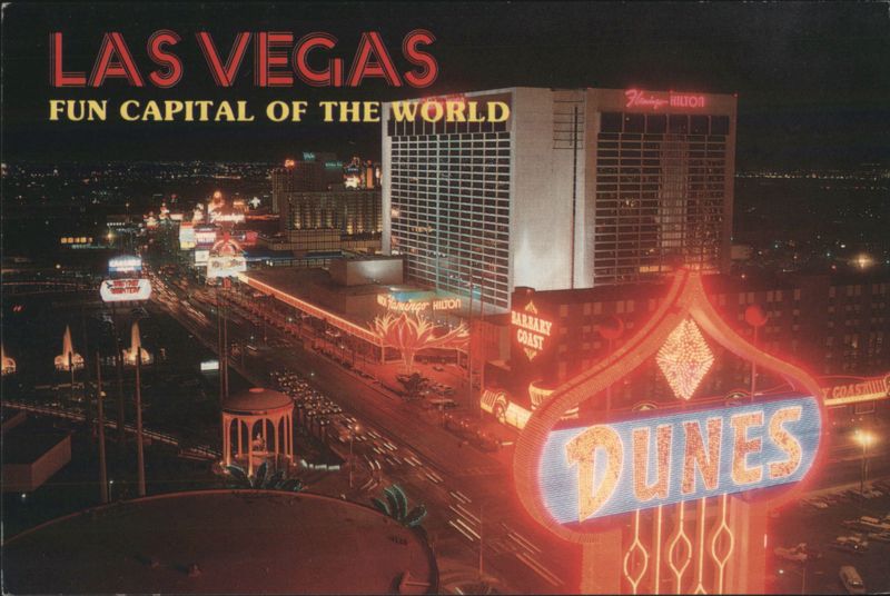 Las Vegas Strip Night Lights, Flamingo Hilton, Dunes Hotel Nevada