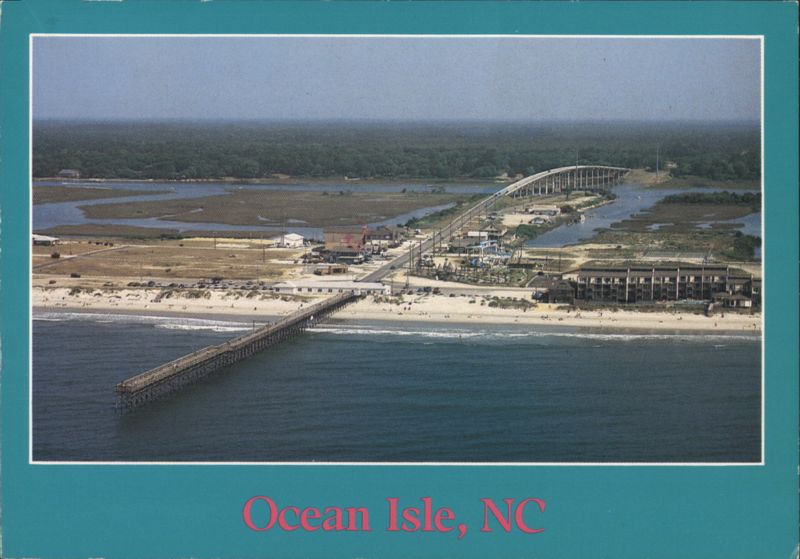 Ocean Isle, NC Aerial View of Island, Beach, Pier & Bridge North Carolina