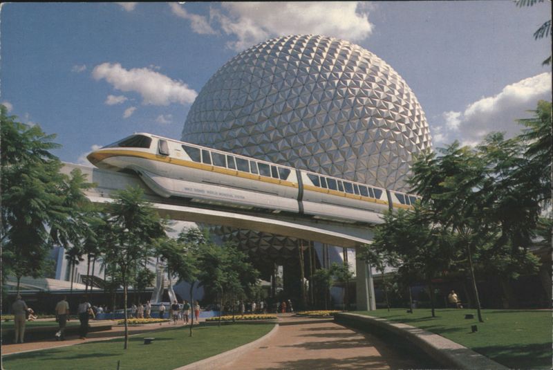 FUTURE WORLD A Sleek Monorail circles Spaceship Earth