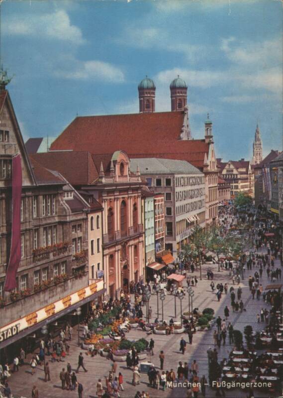 Munich Pedestrian Zone with Frauenkirche Towers Germany