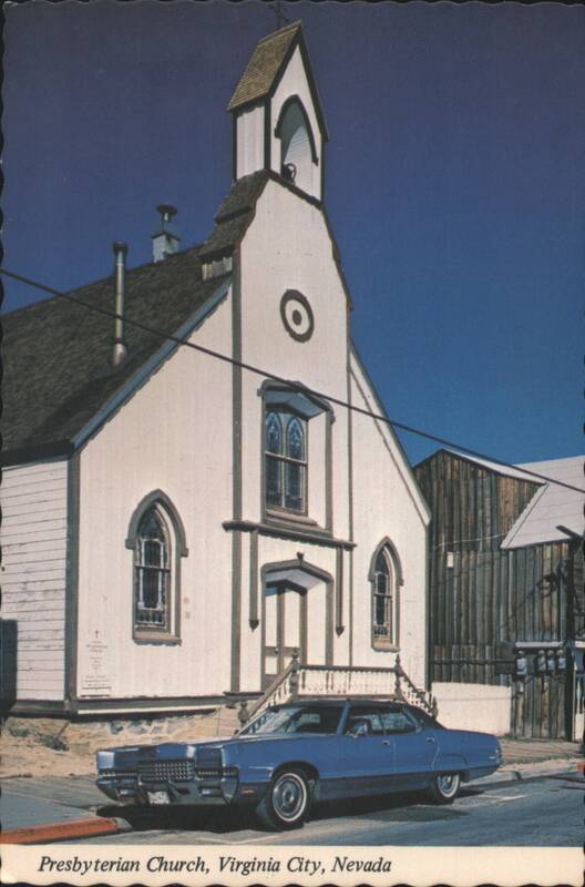 Presbyterian Church, Virginia City, Nevada with Blue Car