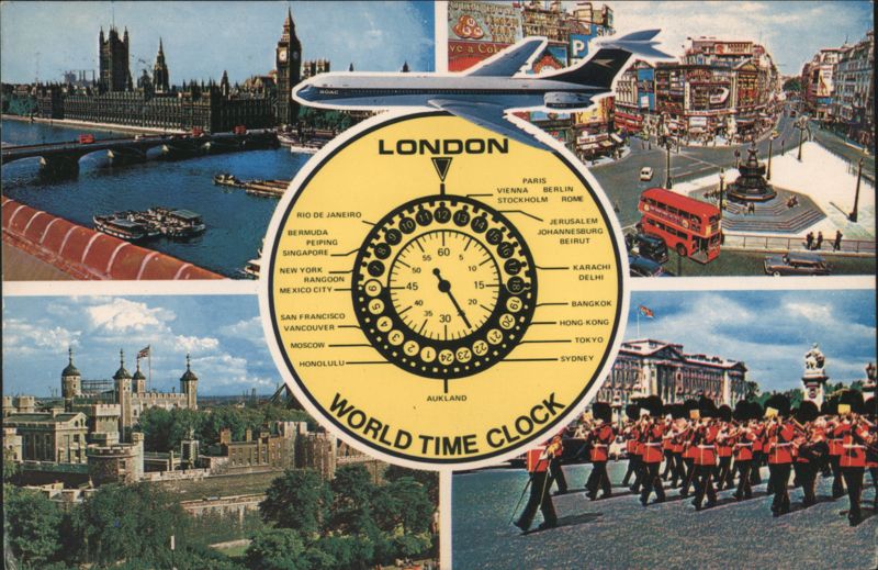 London World Time Clock & City Views Collage United Kingdom