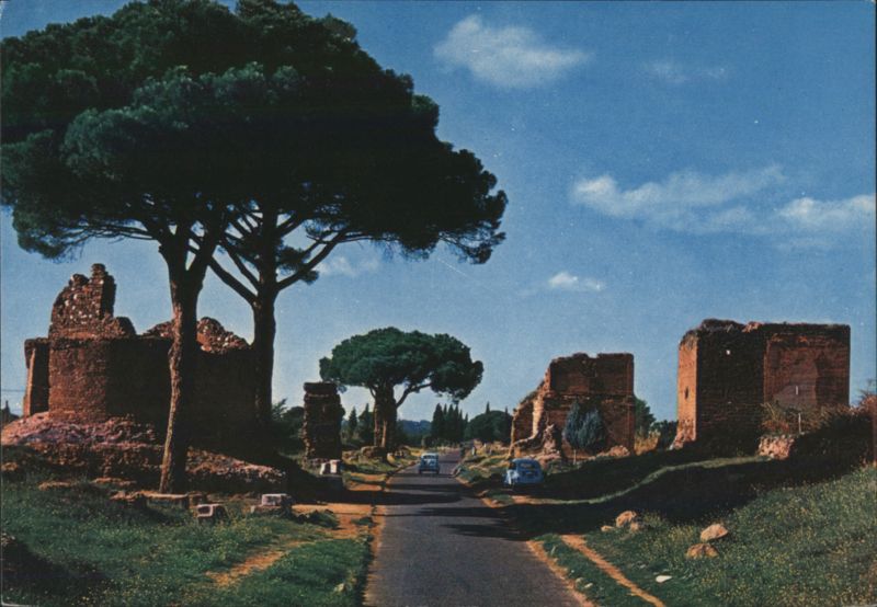 Via Appia Antica, Ancient Roman Road with Ruins Rome Italy