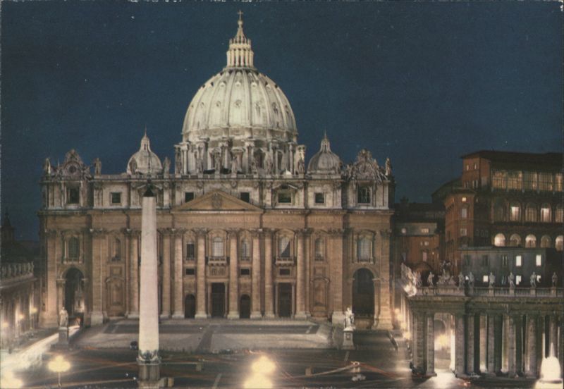 St. Peter's Basilica Illuminated at Night, Rome Italy