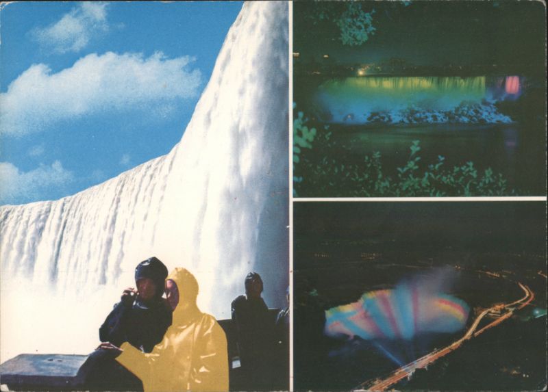 Niagara Falls Illuminated Night View, American & Horseshoe Falls ON Canada