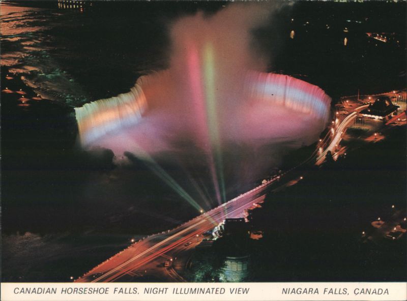 Canadian Horseshoe Falls, Night Illuminated View Niagara Falls Canada