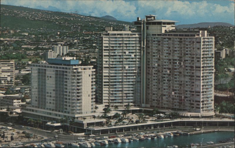 Ilikai Hotel Overlooking Waikiki and Yacht Harbor Honolulu Hawaii