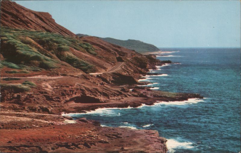 Shoreline Drive, Oahu - Dark Lava Cascades into Blue Pacific Hawaii