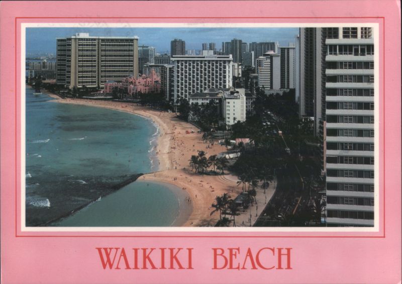 Waikiki Beach with Royal Hawaiian Hotel & Kalakaua Avenue Honolulu