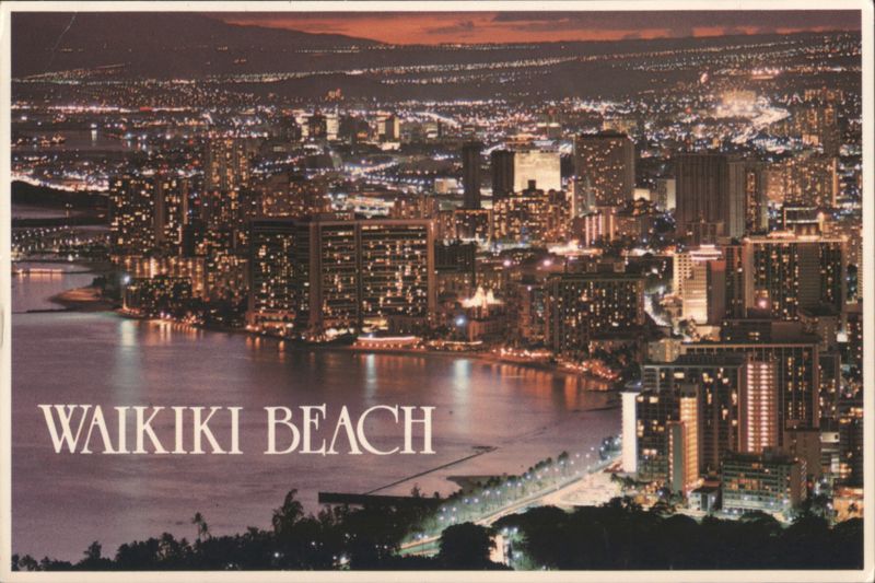 Waikiki Beach Honolulu Skyline at Night Hawaii Don Dominick