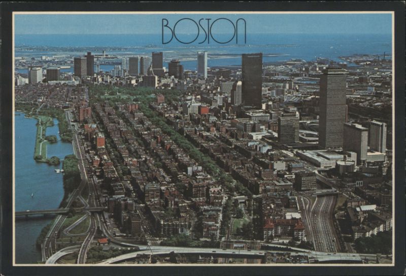 Boston Skyline Bird's Eye View, Charles River, Back Bay Massachusetts