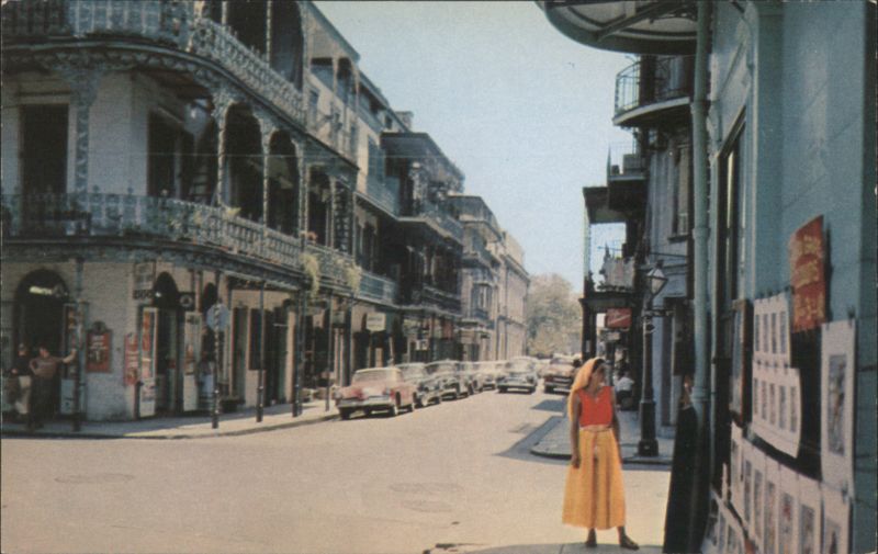 Street Scene, French Quarter, Iron Lace Balconies New Orleans Louisiana
