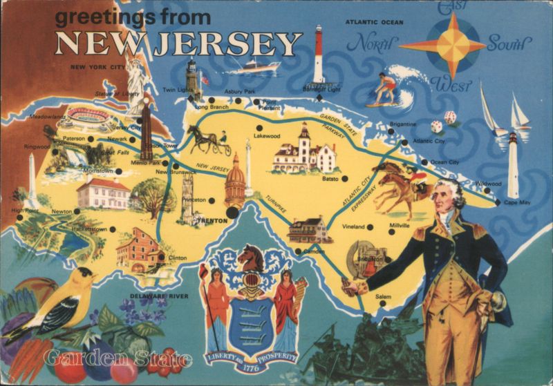 Greetings from NEW JERSEY Pictorial Map Garden State