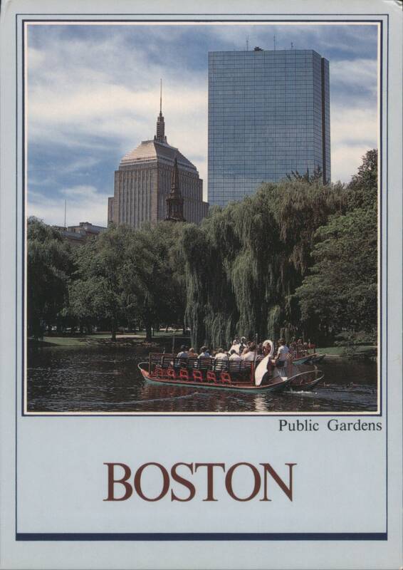 Boston Public Garden Swan Boats and Skyline Massachusetts