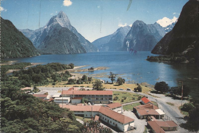 Mitre Peak and Hotel, Milford Sound New Zealand