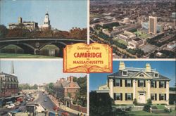 Greetings From Cambridge MA - Harvard, MIT, Longfellow House Postcard