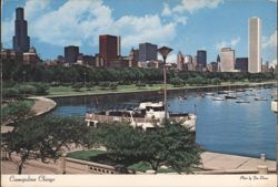 Cosmopolitan Chicago Skyline, Grant Park, Lake Michigan Postcard