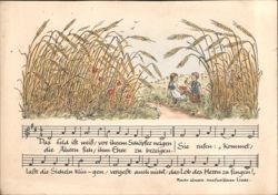 Wheat Field, Children, Musical Notation, German Song Postcard