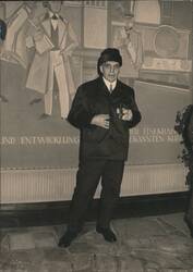 Man in Fur Hat with Glass, Railway Development Mural Postcard